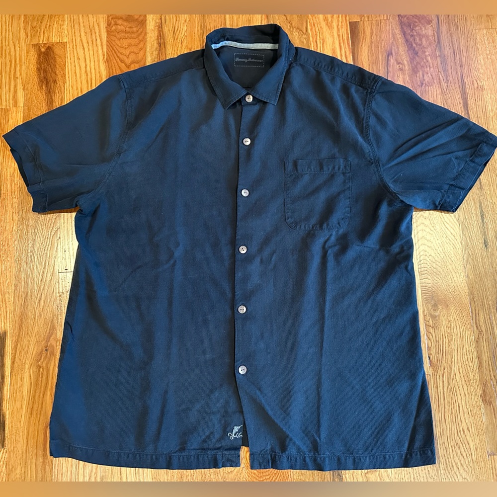 Tommy Bahama Shirt Mens Extra Large Gray Silk Blend Button Down Short Sleeve